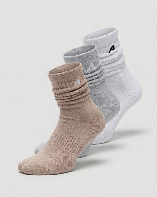Scrunch Sock 3pk - White / Wheat / Heather Grey