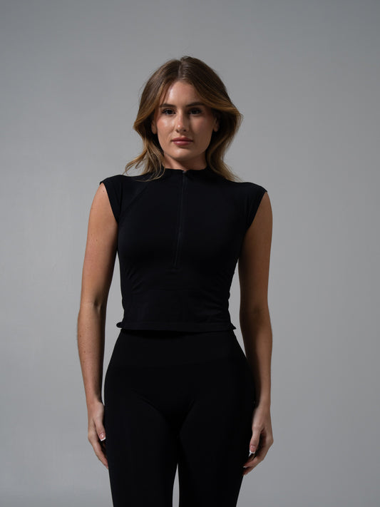 Zip Muscle Tank - Black